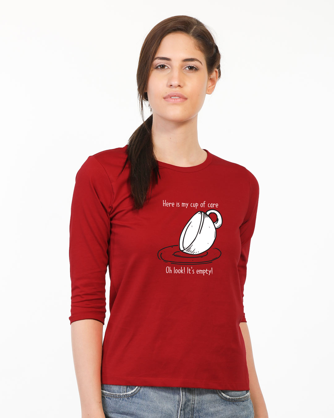 Shop Cup Of Care Round Neck 3/4th Sleeve T-Shirt Bold Red-Back