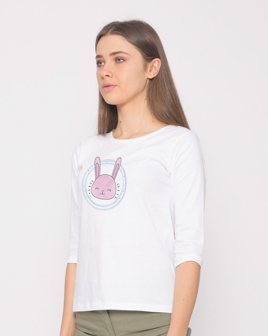Shop Cute Bunny Round Neck 3/4th Sleeve T-Shirt-Back