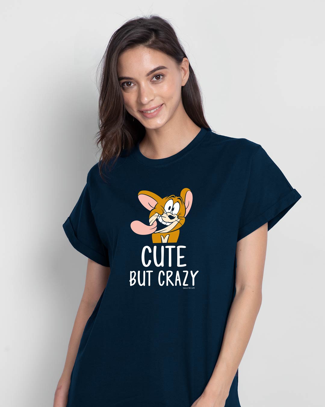 Shop Women's Blue Cute But Crazy (TJL) Graphic Printed Boyfriend T-shirt-Back