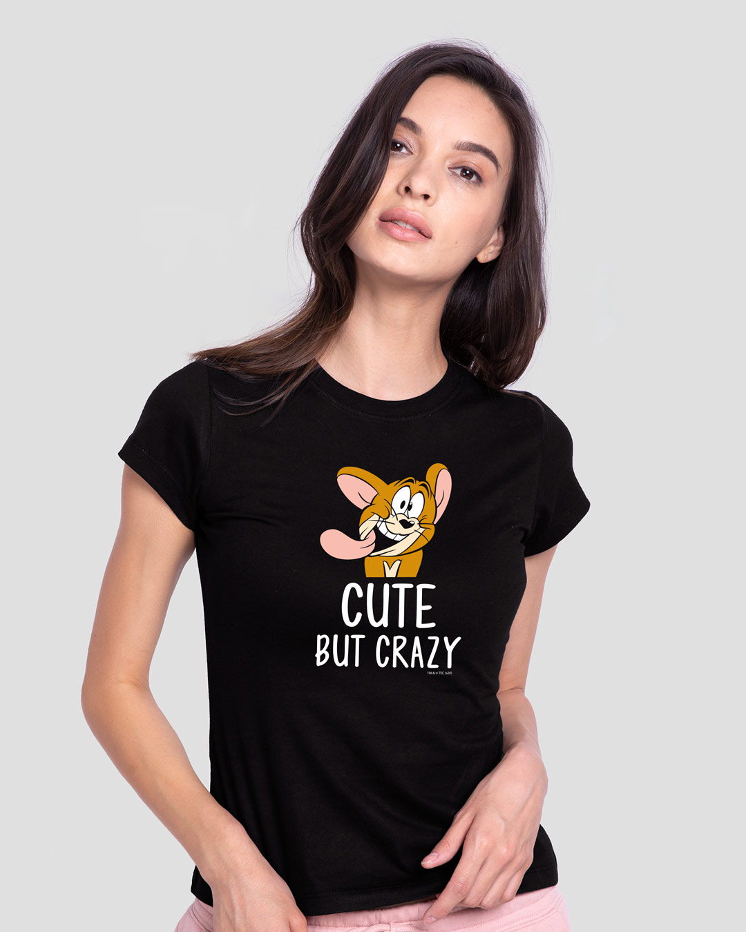 Shop Women's Black Cute But Crazy Graphic Printed Slim Fit T-shirt-Back