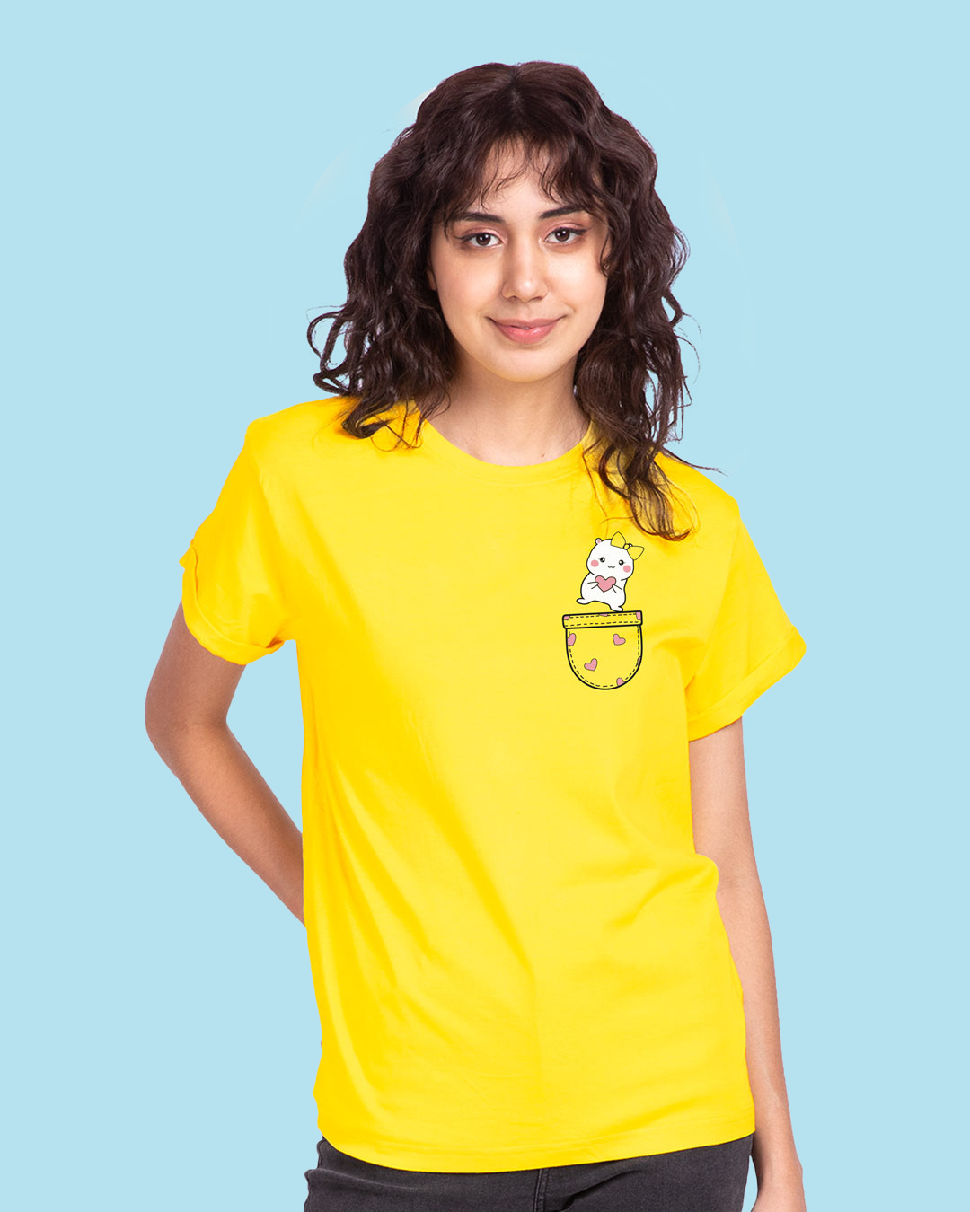 Buy Women's Yellow Cute Heart Graphic Printed Boyfriend Tshirt Online