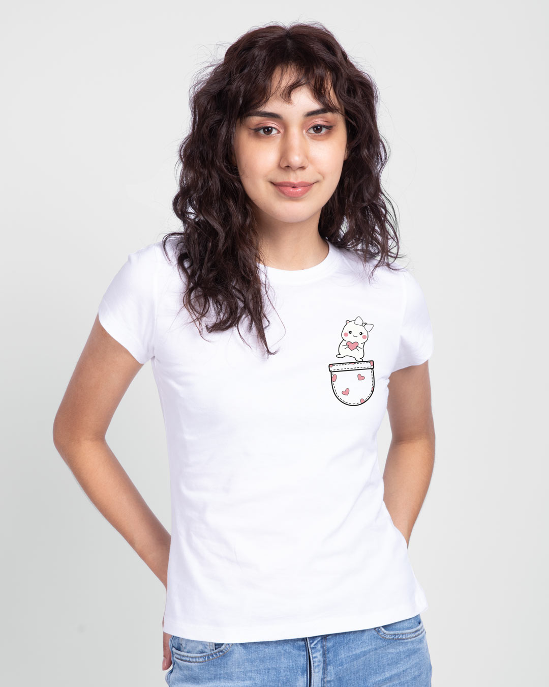 Shop Cute Heart Pocket Half Sleeve T-Shirt White-Back