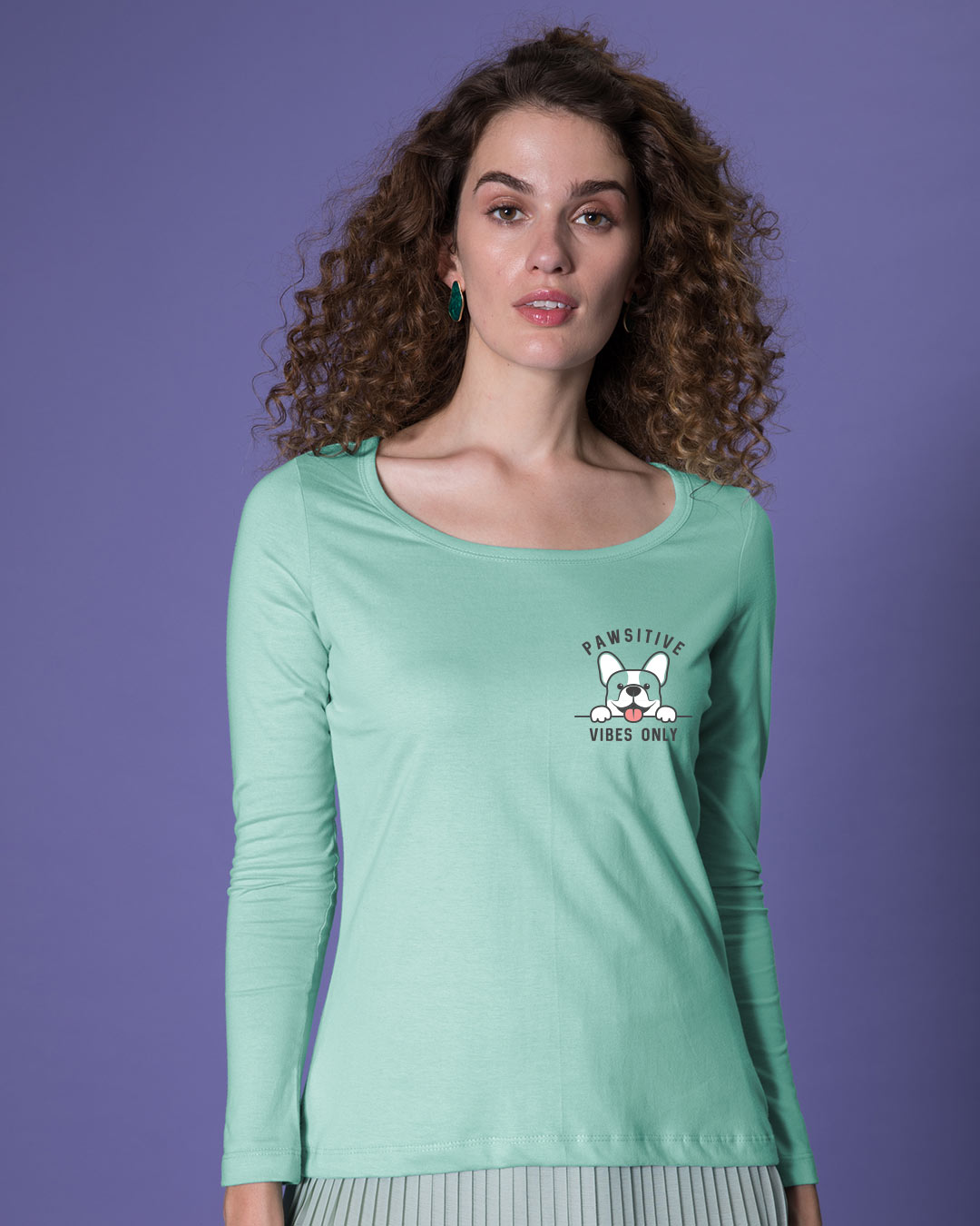 Shop Cute Pawsitive Scoop Neck Full Sleeve T-Shirt-Back