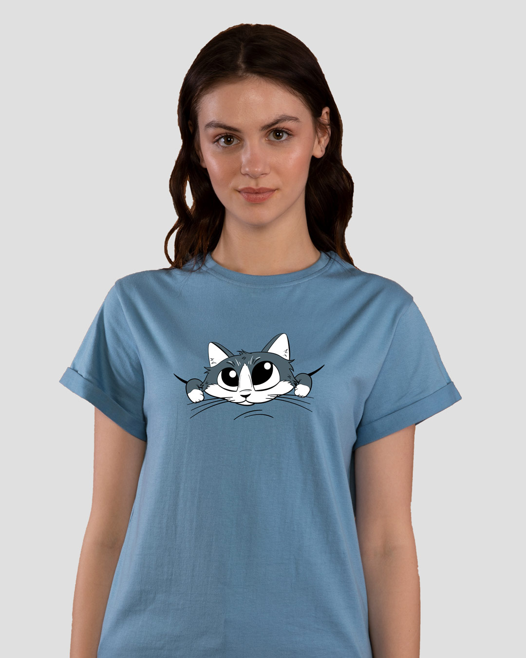 Buy Cute Peeking Cat Boyfriend T-Shirt for Women Online at Bewakoof