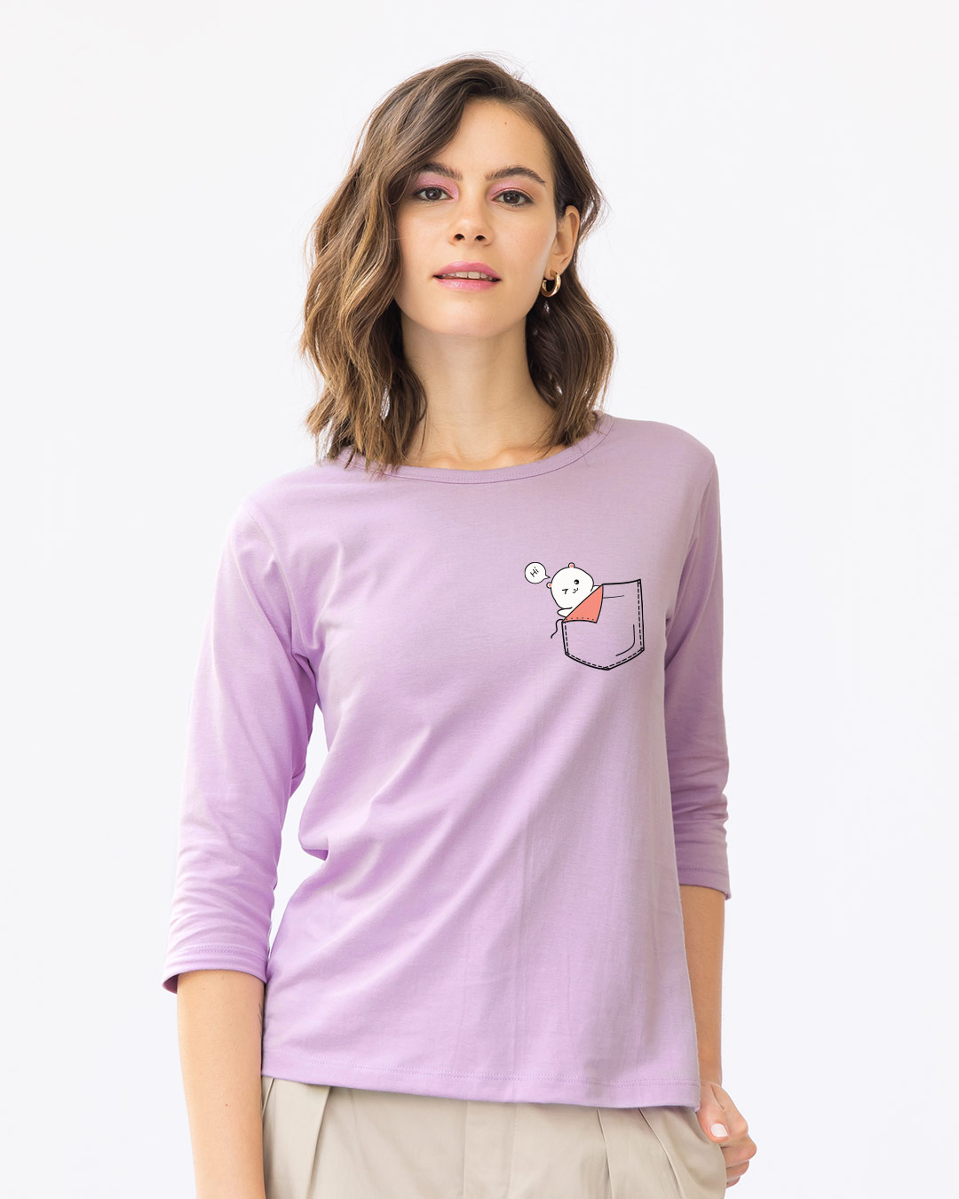 Shop Cute Pocket Hi Round Neck 3/4th Sleeve T-Shirt-Back