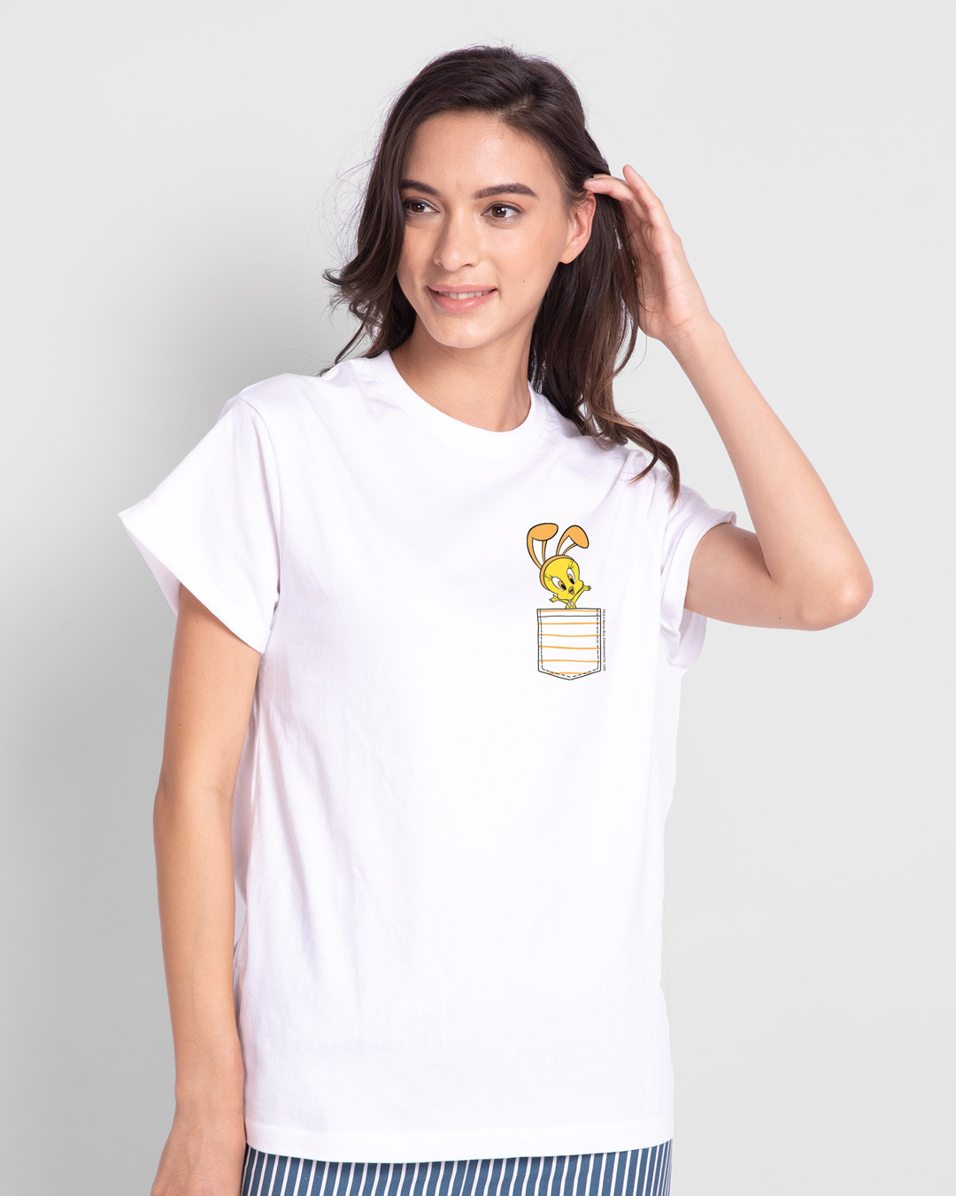 Shop Cute Tweety Pocket Boyfriend T-Shirt (LTL) White-Back
