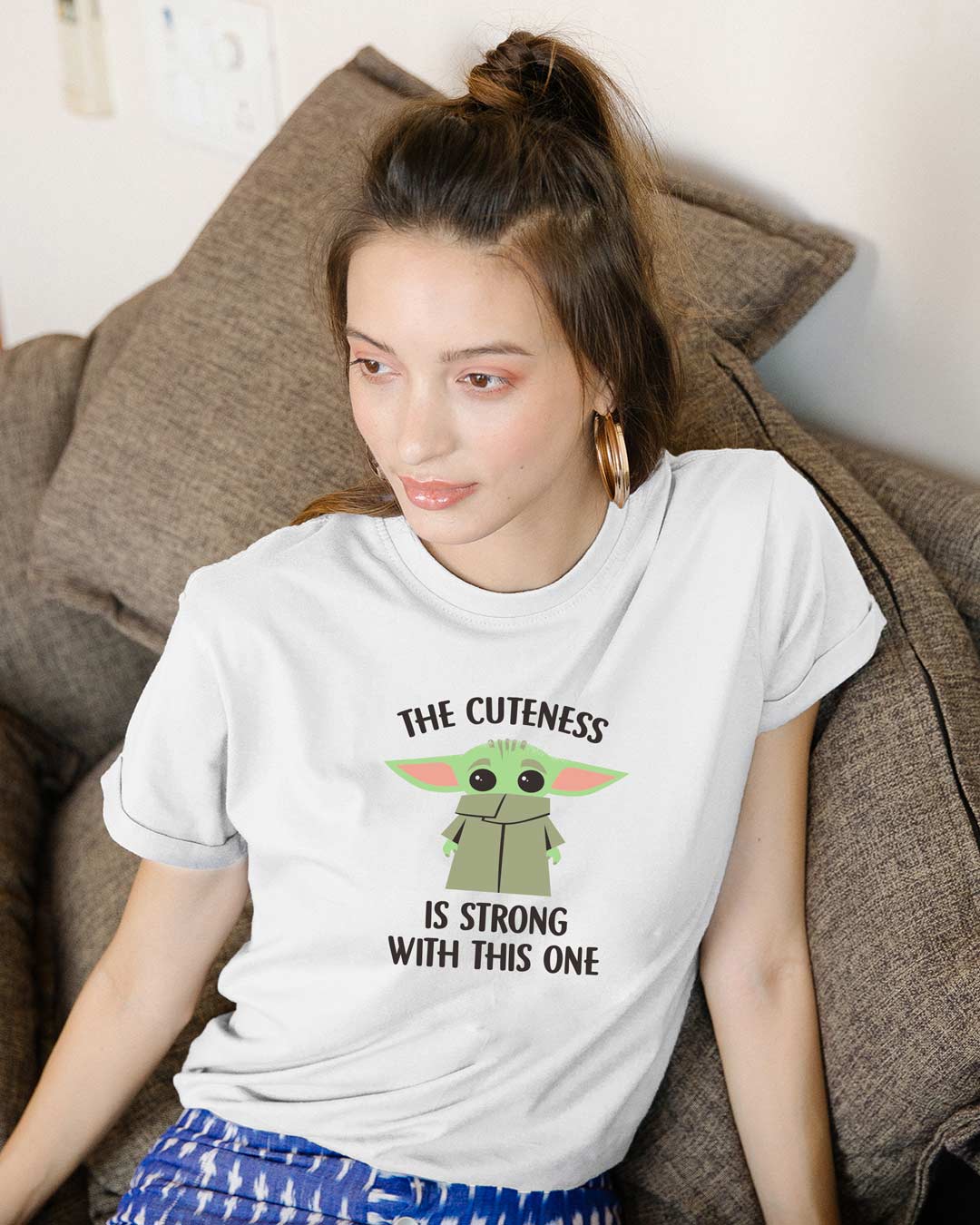 

Cuteness Is Strong Boyfriend T-Shirts Women' Printed Boyfriend T-Shirts Bewakoof.com, White