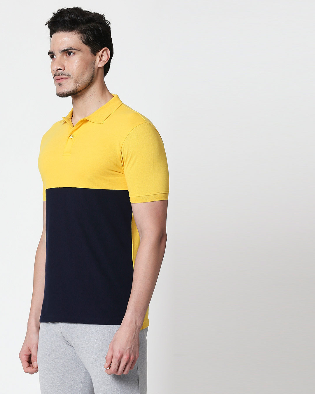Shop Cyber Yellow-Dark Navy Two Block Polo T-Shirt-Back