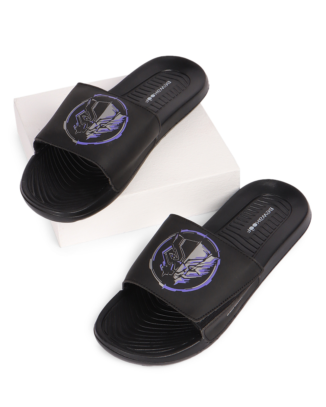 Buy Men s Black Cyberpunk Black Panther Printed Sliders Online In India buy-men-s-black-cyberpunk-black-panther-printed-sliders-online-in-india