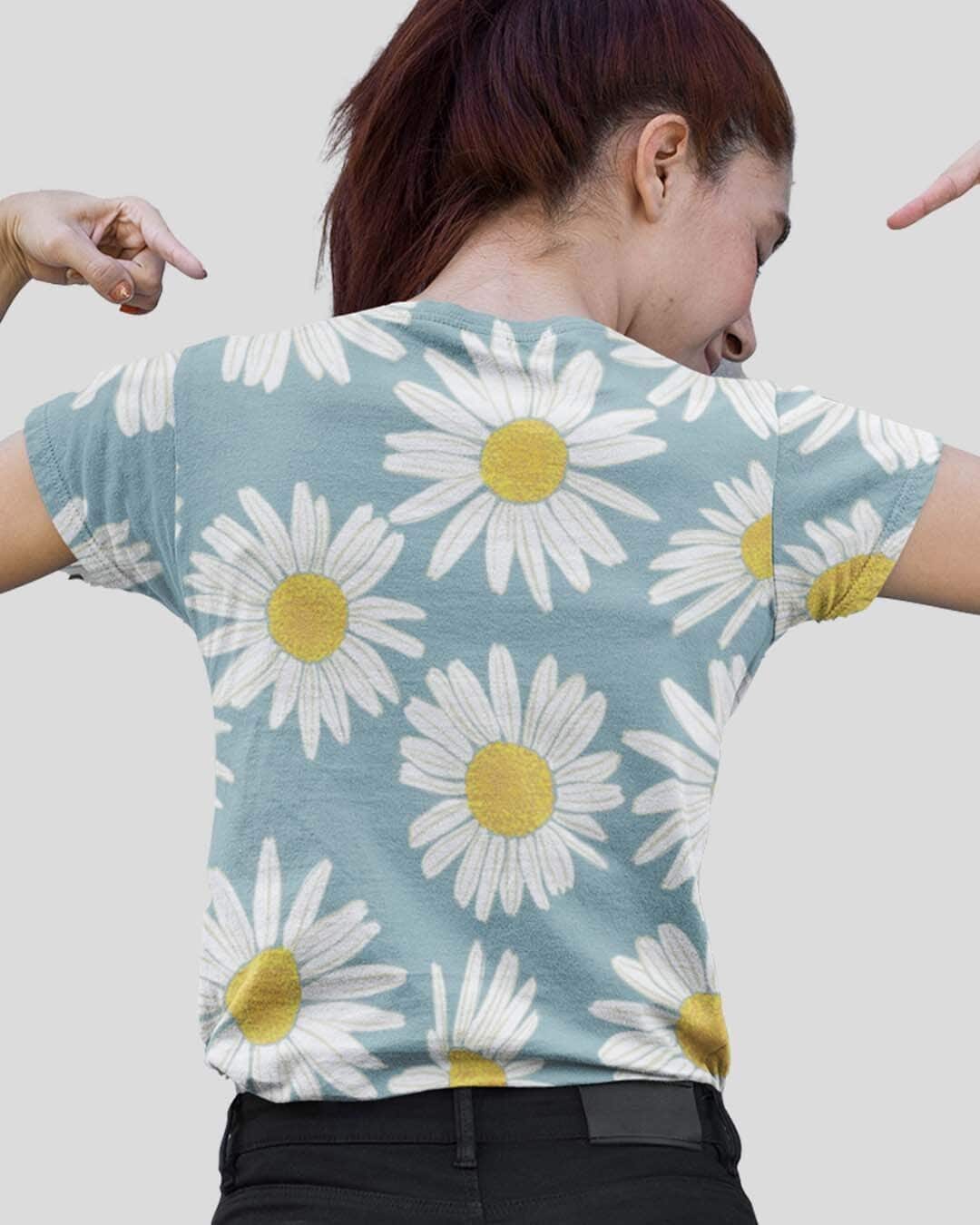 Shop Sunflower Shine Printed V Neck Cotton T Shirt-Back