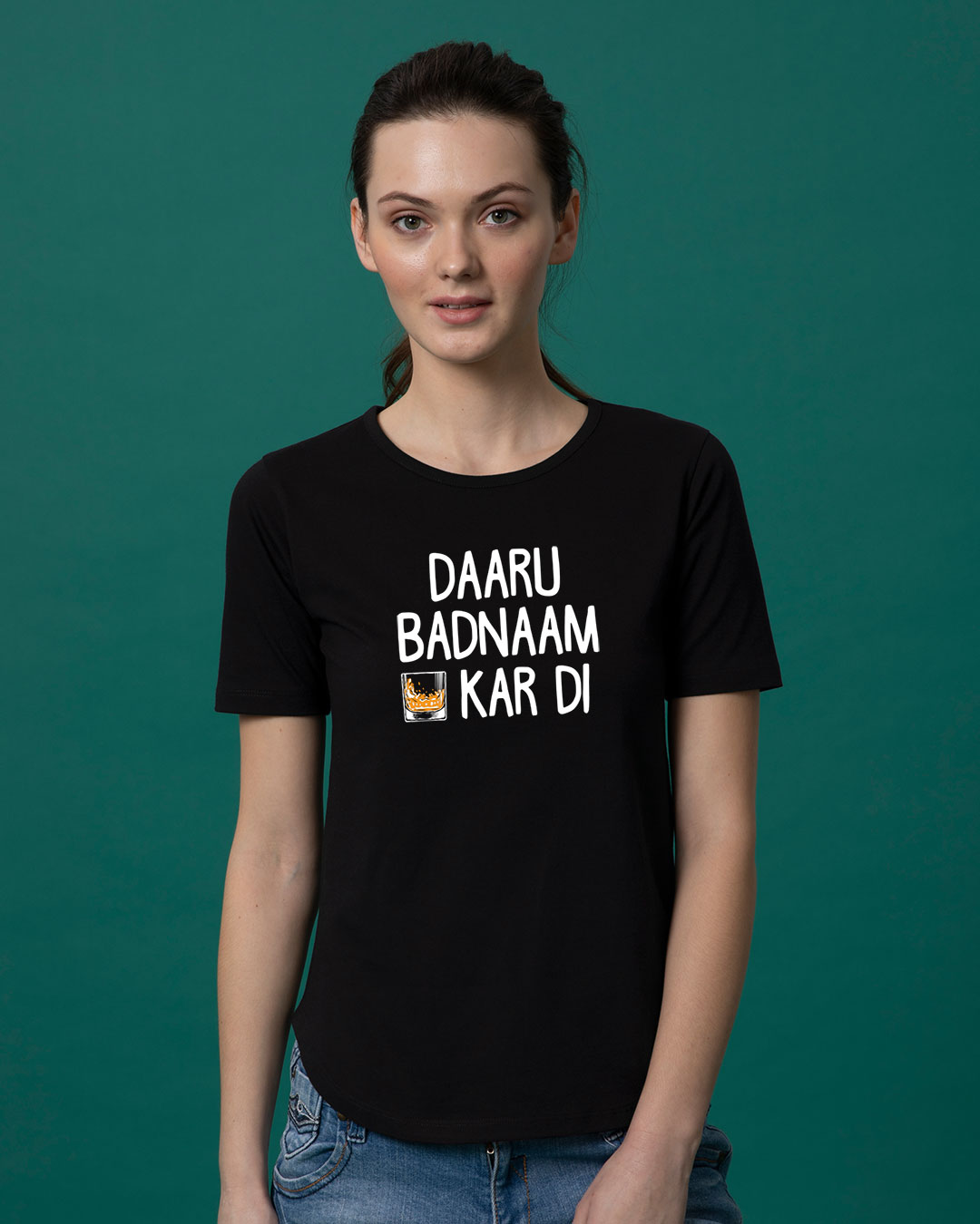 Buy Daaru Badnaam Basic Round Hem T-Shirt for Women black Online at ...