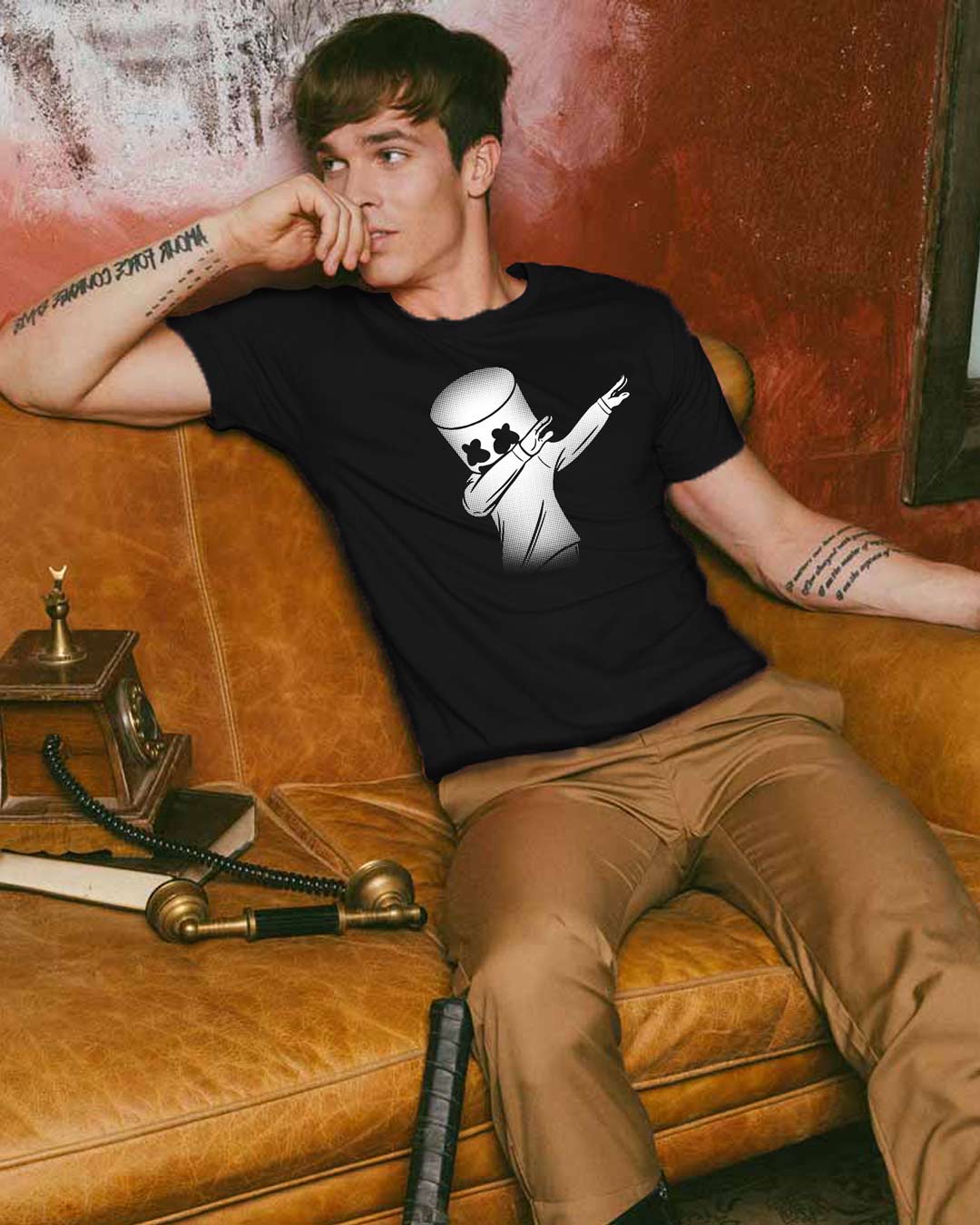 

Dab Marshmello Half Sleeve T-Shirt Men' Printed T-Shirts Bewakoof.com, Black