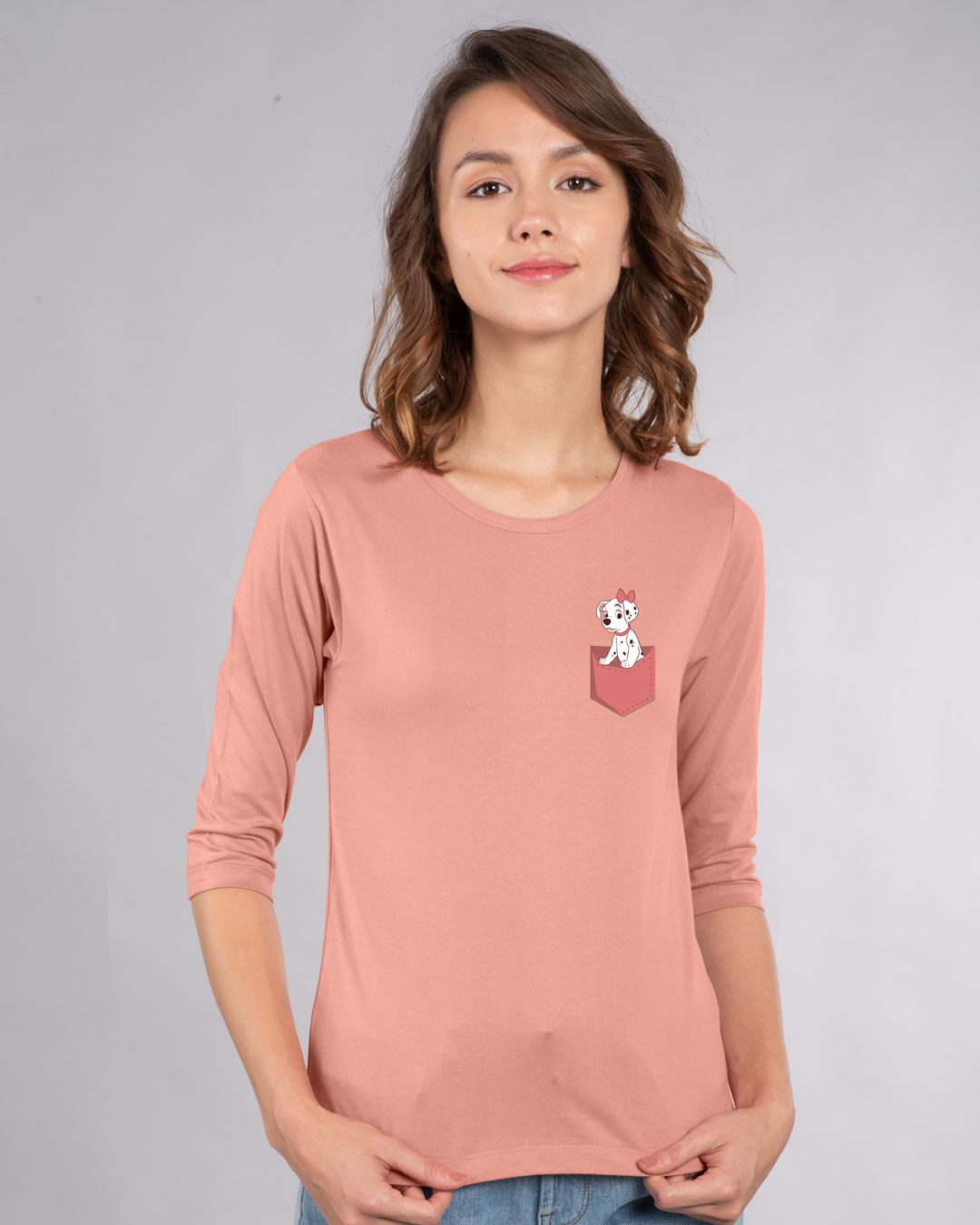 Shop Dalmation Pocket Round Neck 3/4th Sleeve T-Shirt (DL)-Back