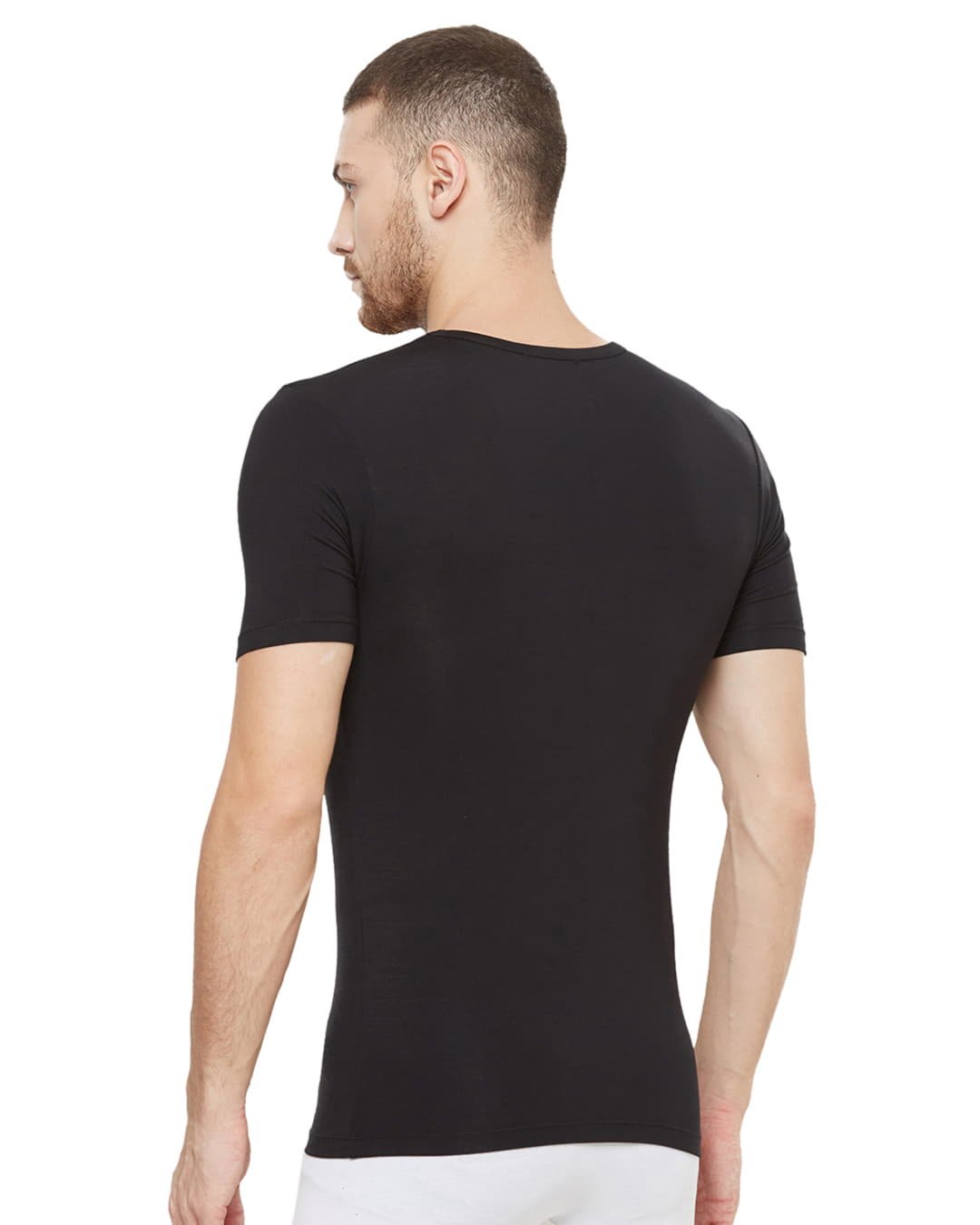 Shop Dario Modal Micro V Neck Undershirt Black-Back