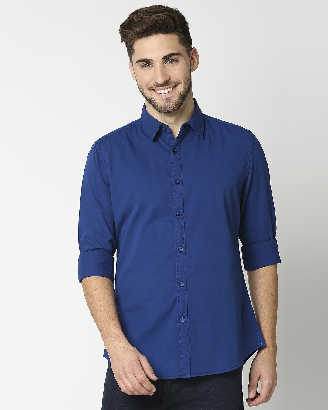 Shop Dark Blue Casual Over Dyed Shirt-Back