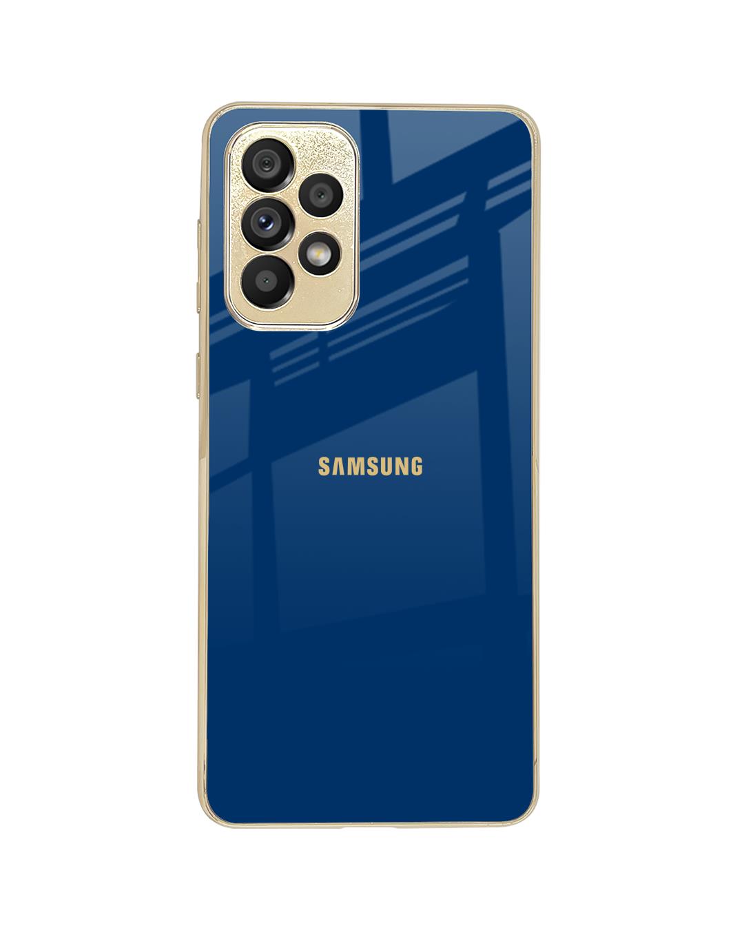 Shop Dark Blue Gold Logo Metallic Gold Premium Glass Case for Samsung Galaxy A53 5G-Back