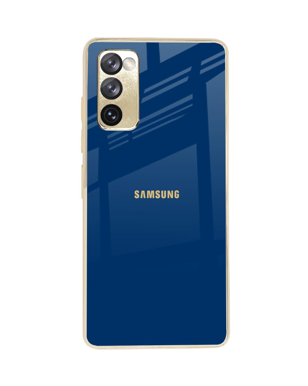 Shop Dark Blue Gold Logo Metallic Gold Premium Glass Case for Samsung Galaxy S20 FE-Back