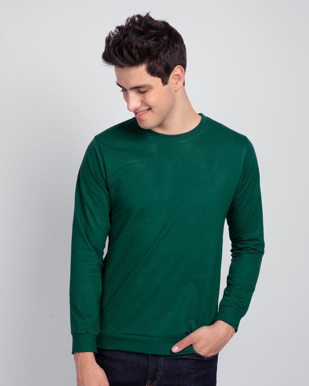 Buy Dark Forest Green Fleece Light Sweatshirt for Men green Online at ...