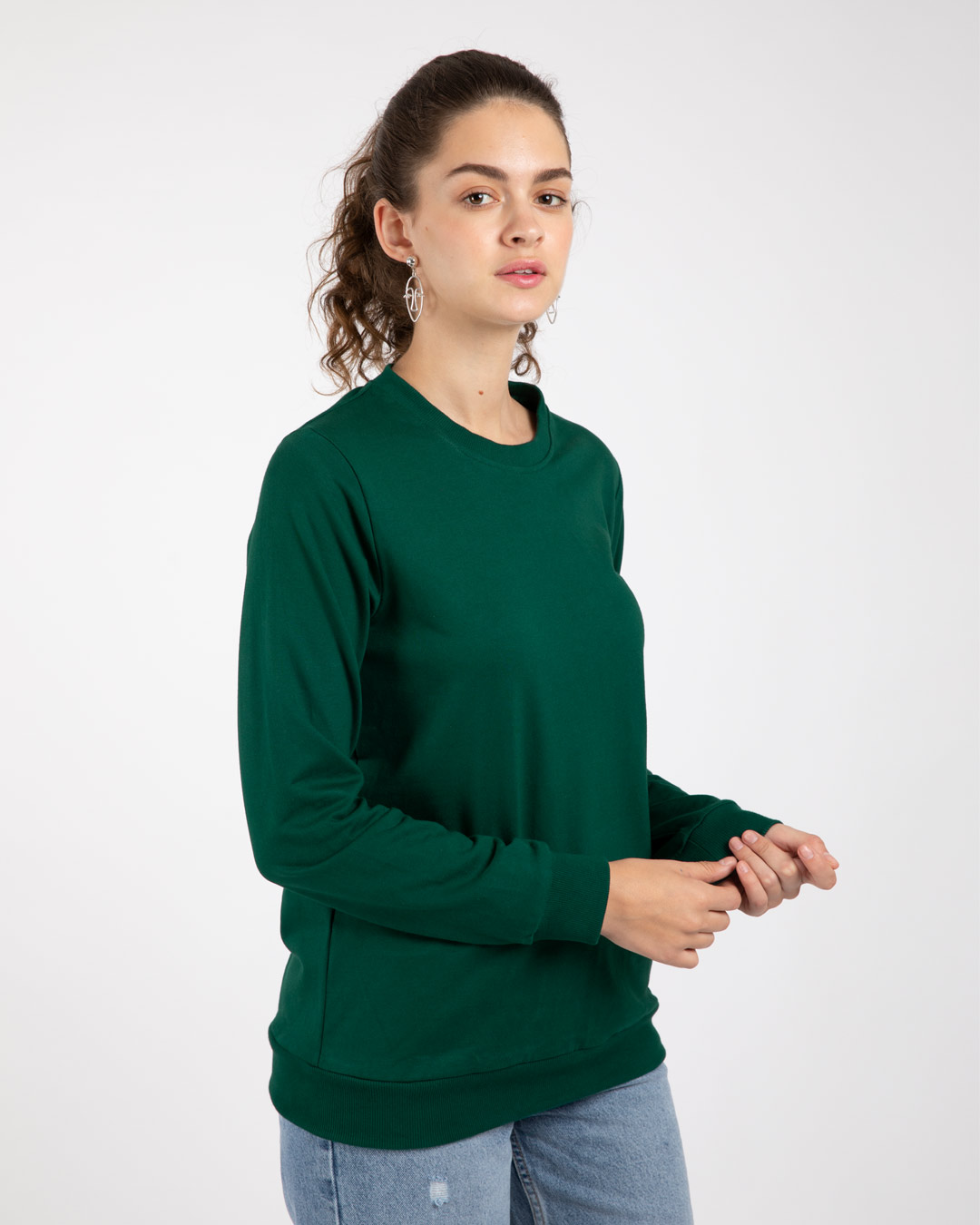 Shop Dark Forest Green Fleece Light Sweatshirt-Back