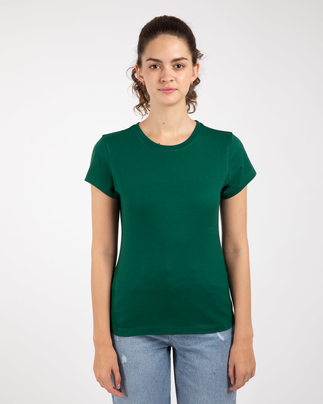 Buy Dark Forest Green Plain Half Sleeve T-Shirt For Women