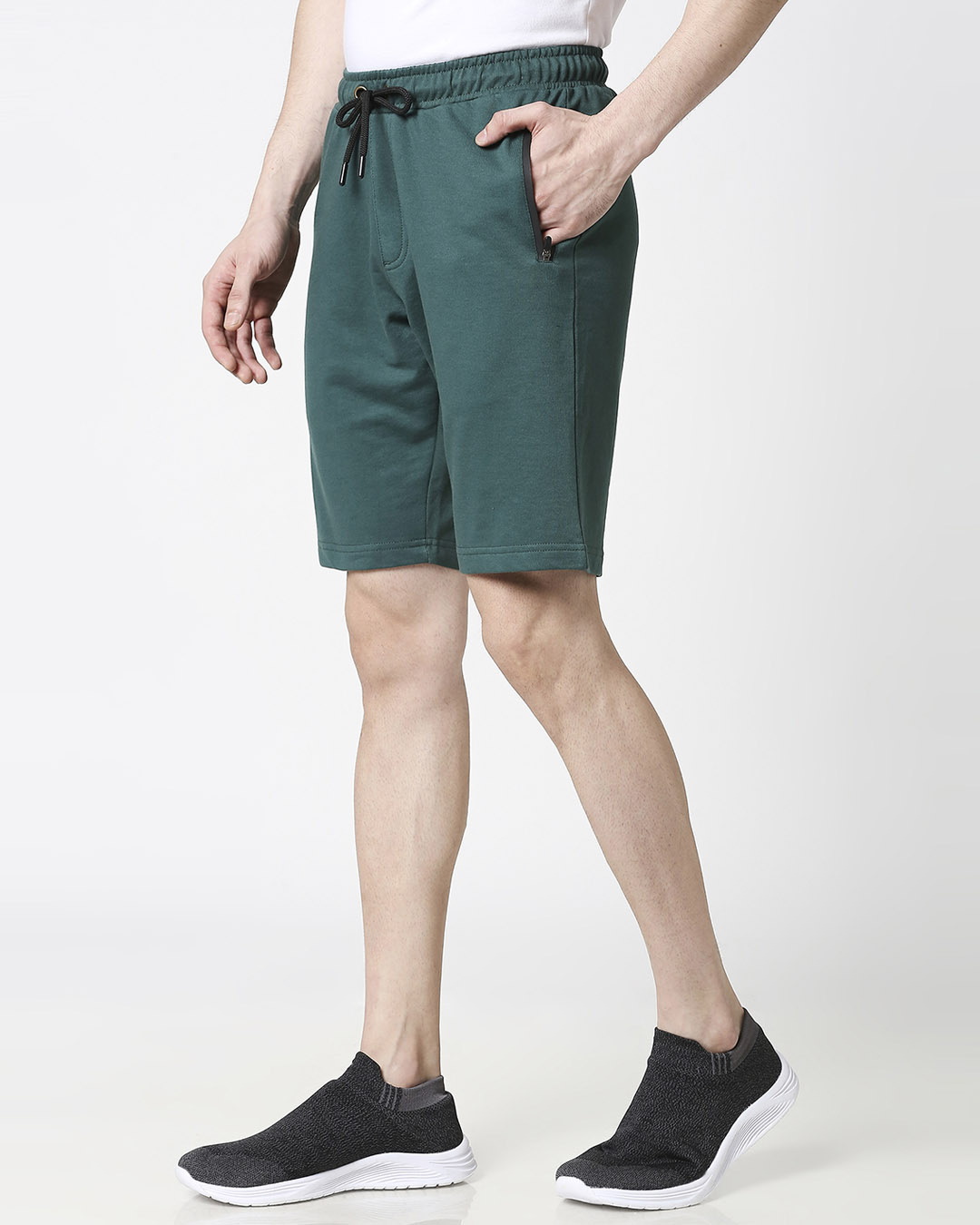 Shop Dark Forest Green Men's Casual Shorts With Zipper-Back