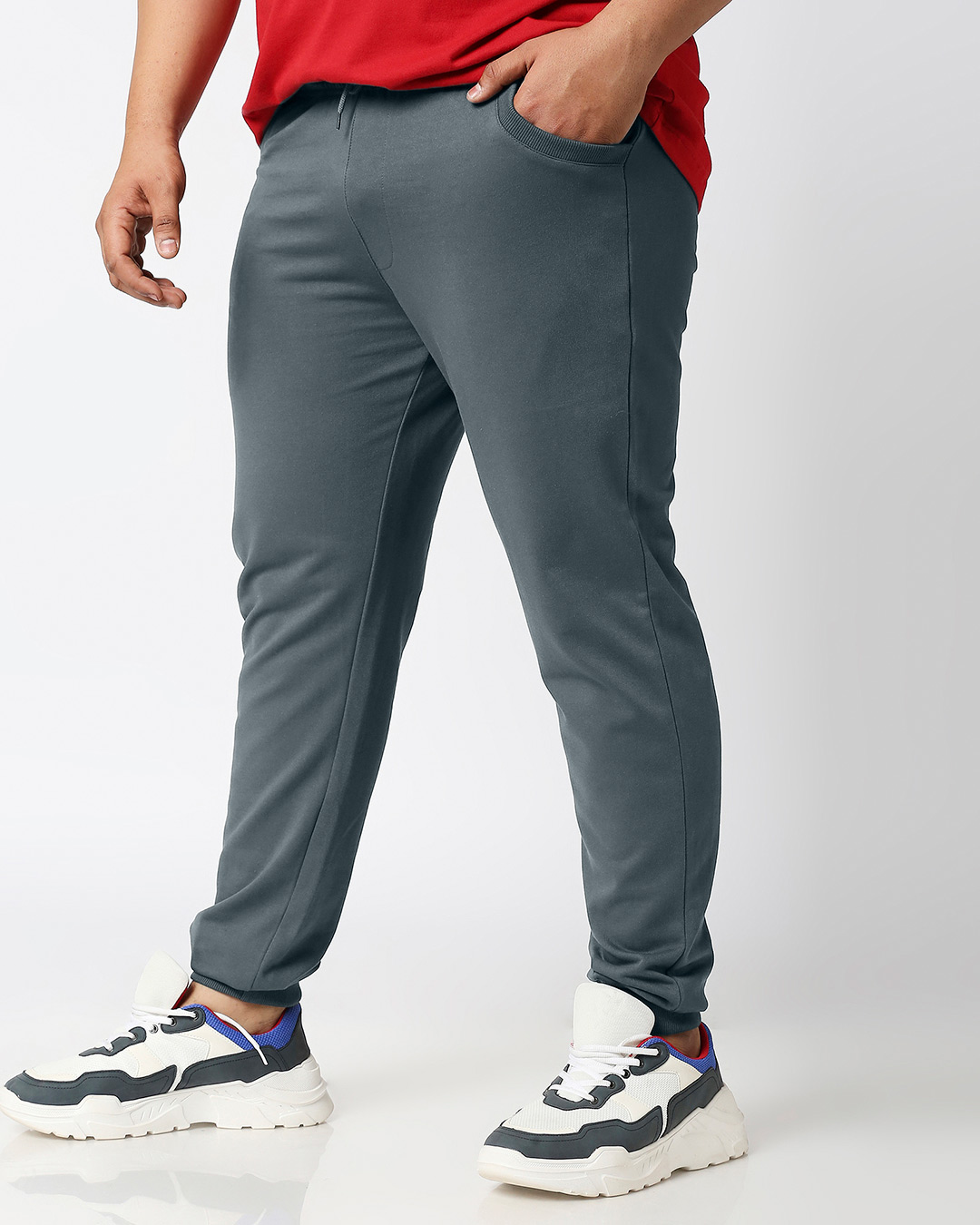 Shop Dark Grey Plus Size Casual Jogger Pants-Back