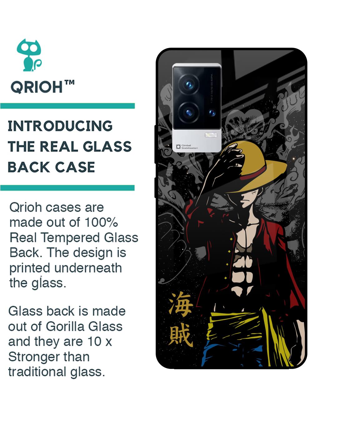Shop Dark Luffy Premium Glass Case for IQOO 9 5G (Shock Proof,Scratch Resistant)-Back