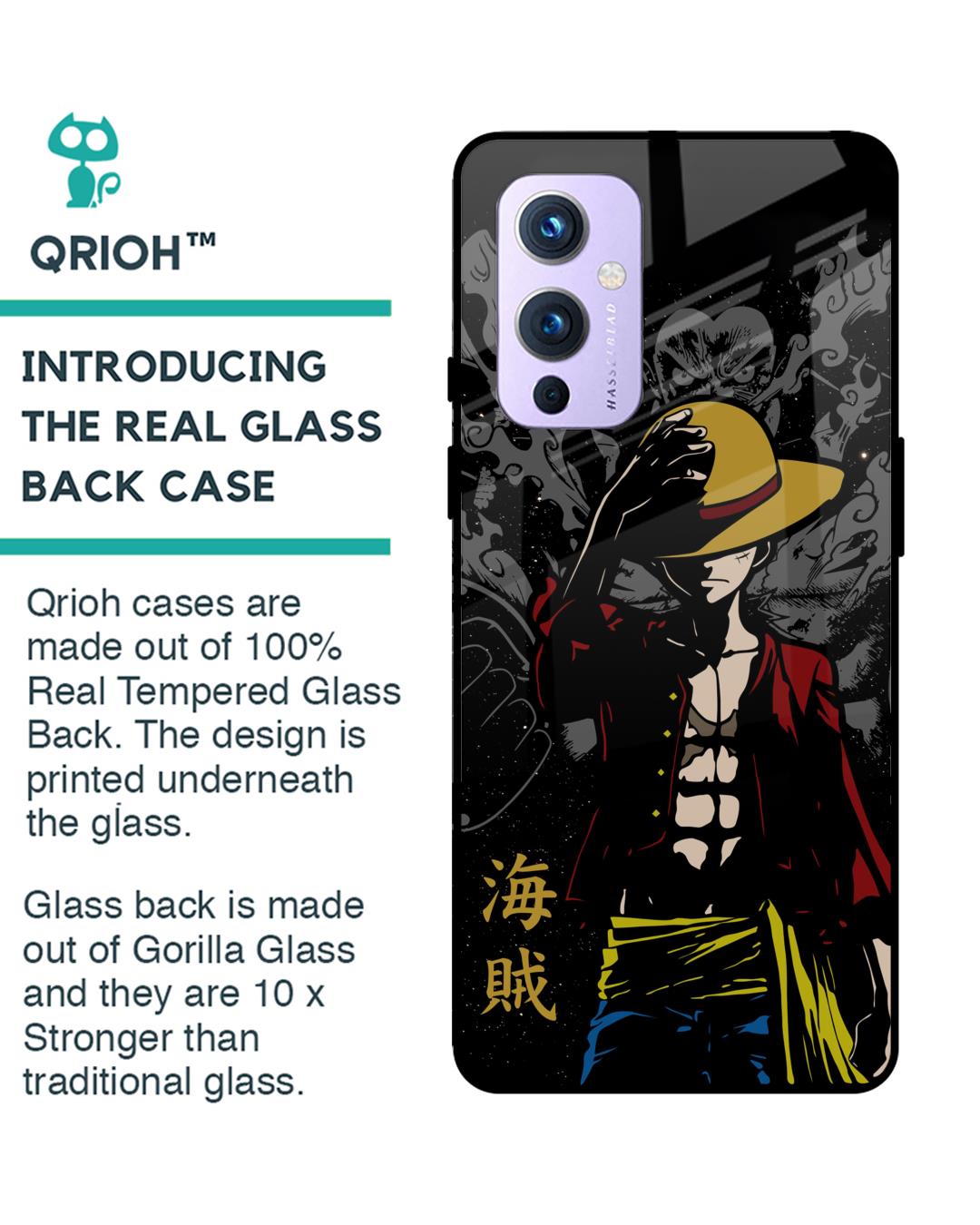 Shop Dark Luffy Premium Glass Case for OnePlus 9 (Shock Proof,Scratch Resistant)-Back