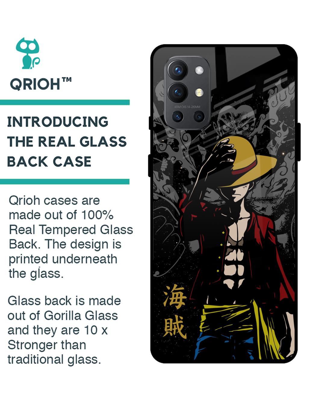Shop Dark Luffy Premium Glass Case for OnePlus 9R (Shock Proof,Scratch Resistant)-Back