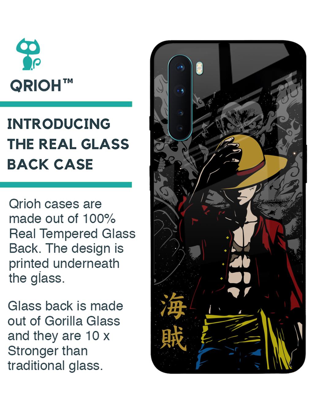 Shop Dark Luffy Premium Glass Case for OnePlus Nord (Shock Proof,Scratch Resistant)-Back