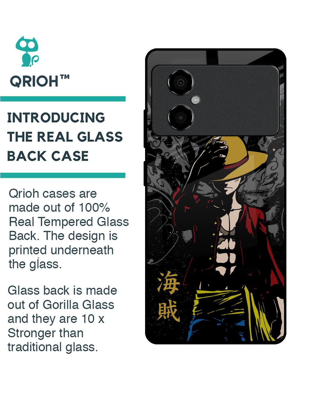 Shop Dark Luffy Premium Glass Case for Poco M4 5G (Shock Proof,Scratch Resistant)-Back