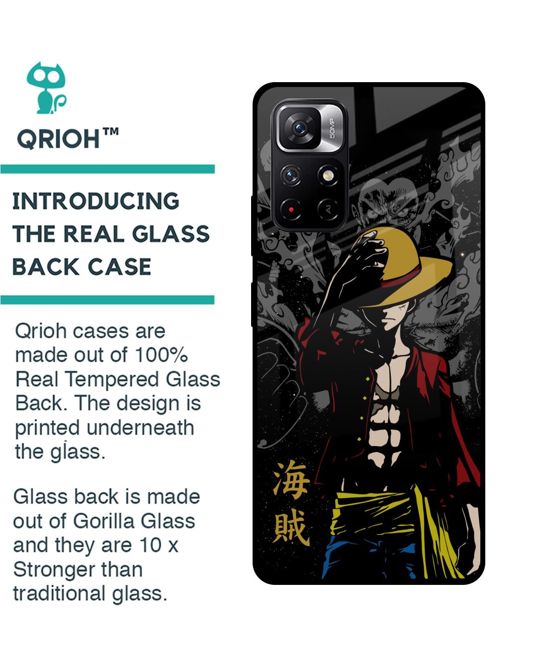 Shop Dark Luffy Premium Glass Case for Redmi Note 11T 5G (Shock Proof,Scratch Resistant)-Back