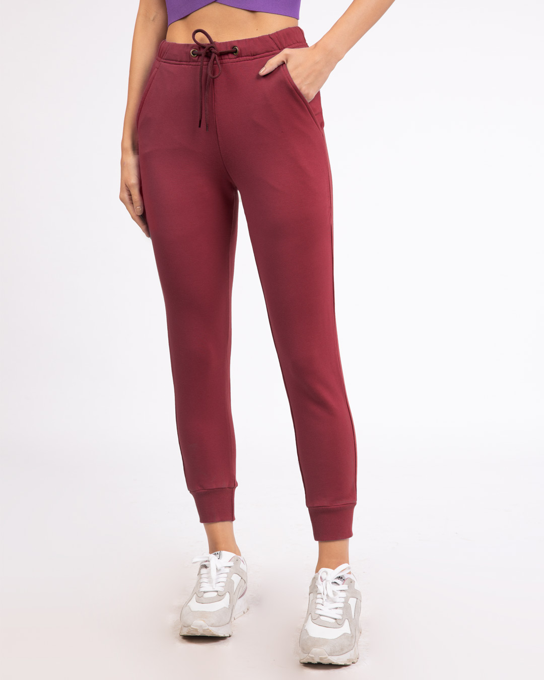 Buy Dark Maroon Plain Joggers For Women Online India @ Bewakoof.com