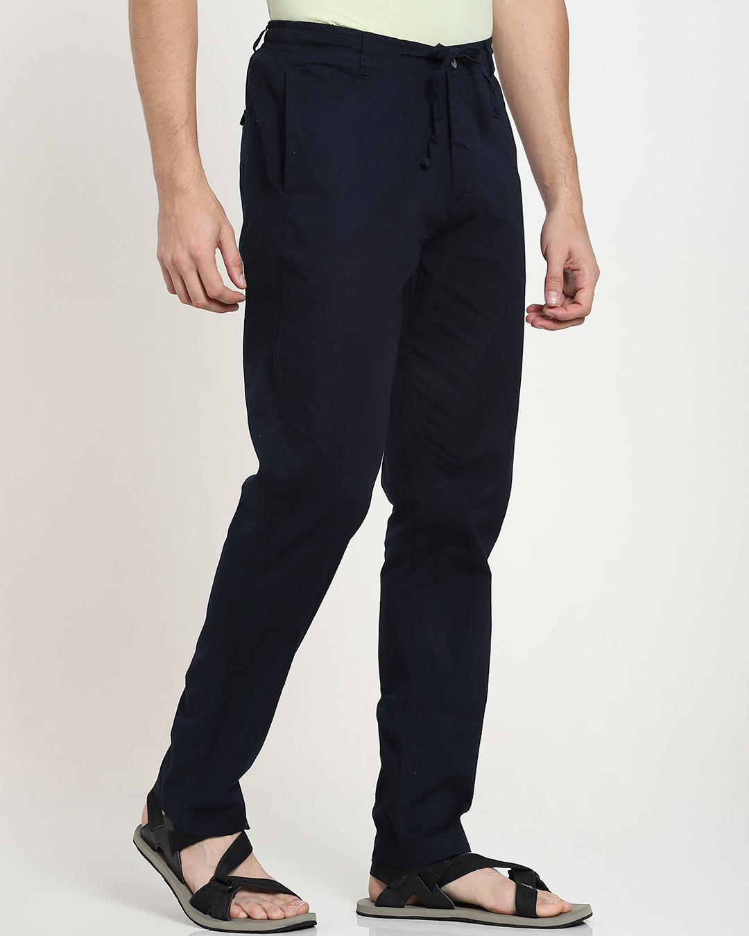 Shop Dark Navy Blue Casual Cotton Trouser-Back