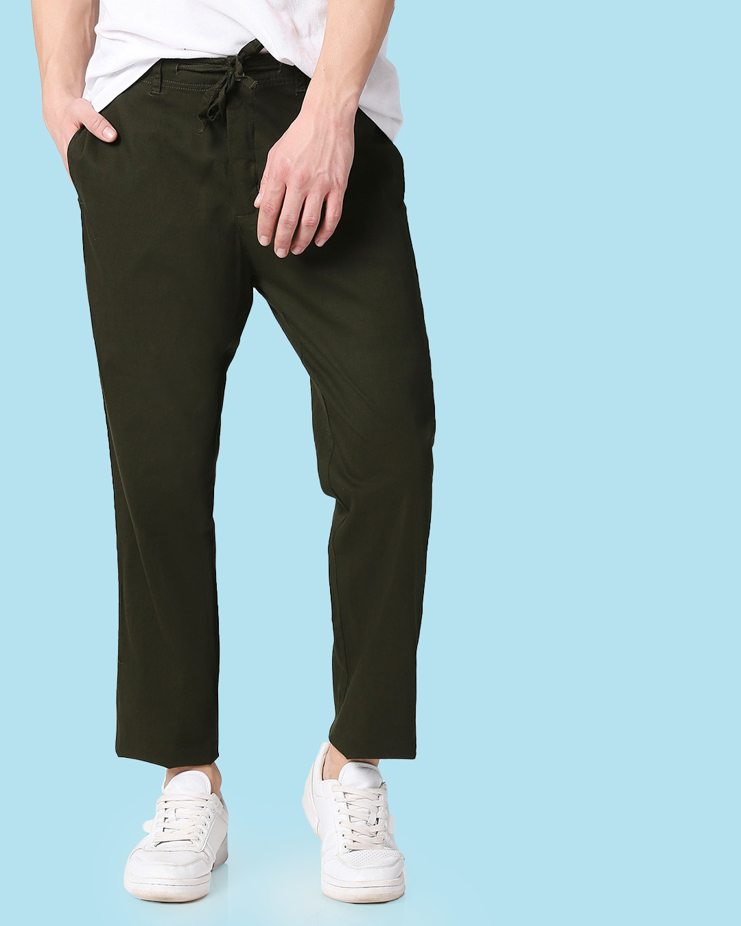 Buy Dark Olive Casual Cotton Trouser 