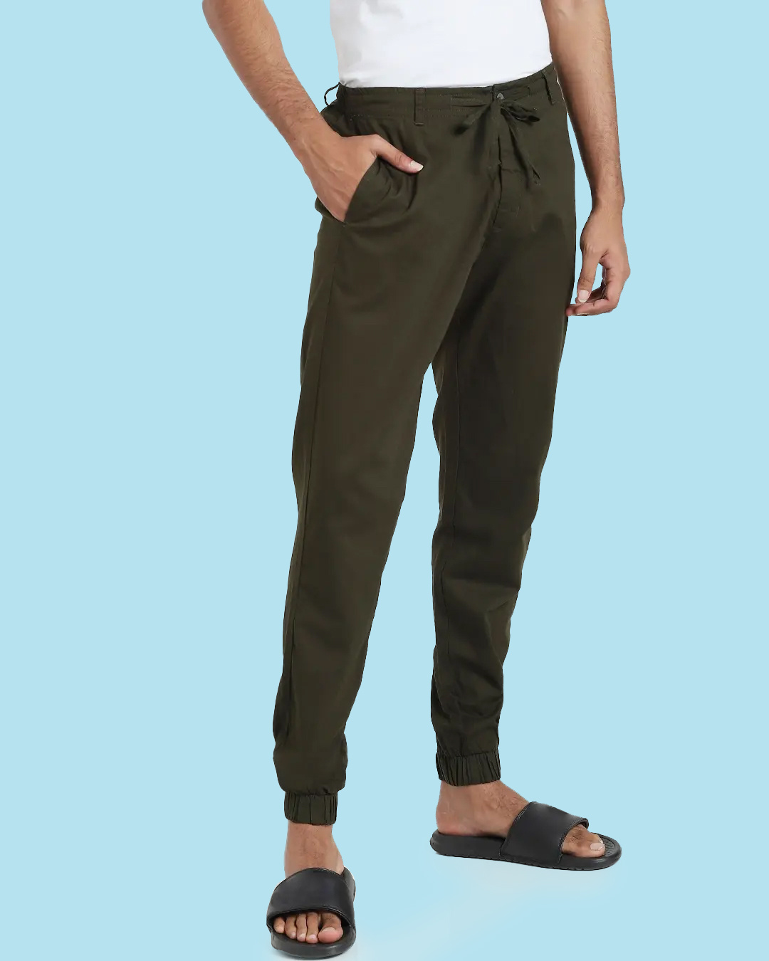Buy Dark Olive Cotton Jogger Pants for Men blue Online at Bewakoof
