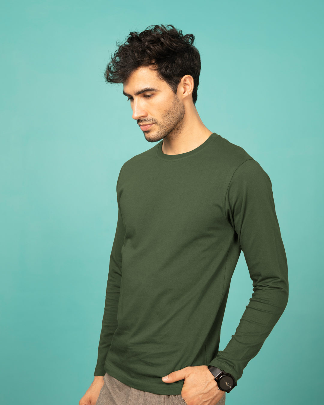 Shop Dark Olive Full Sleeve T-Shirt-Back