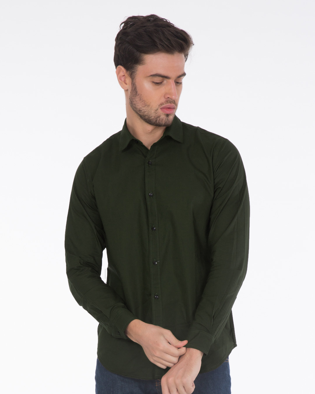 Dark Olive Green Slim Fit Shirt Men S Solid Shirts 1504348499 