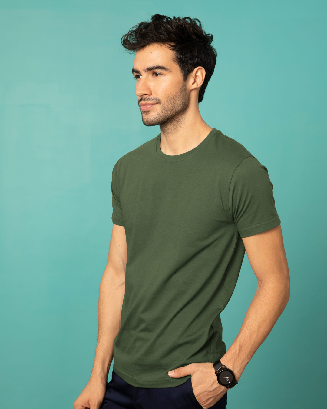 Shop Dark Olive Half Sleeve T-Shirt-Back