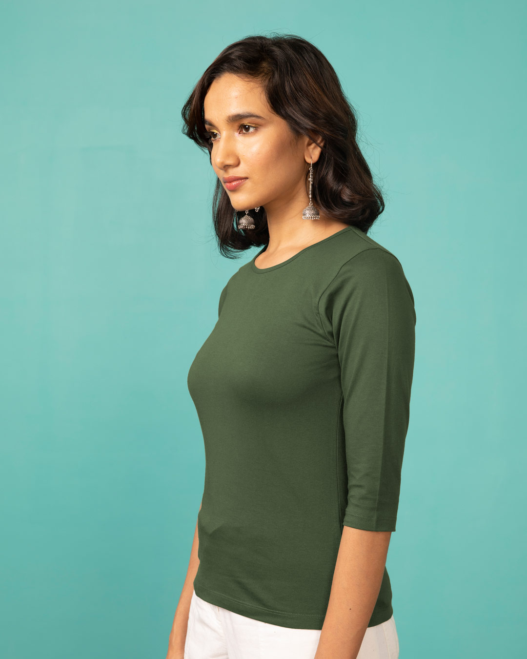 Shop Dark Olive Round Neck 3/4th Sleeve T-Shirt-Back