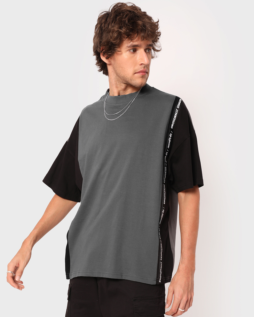 Shop Unisex Black & Grey Color Block T-shirt-Back