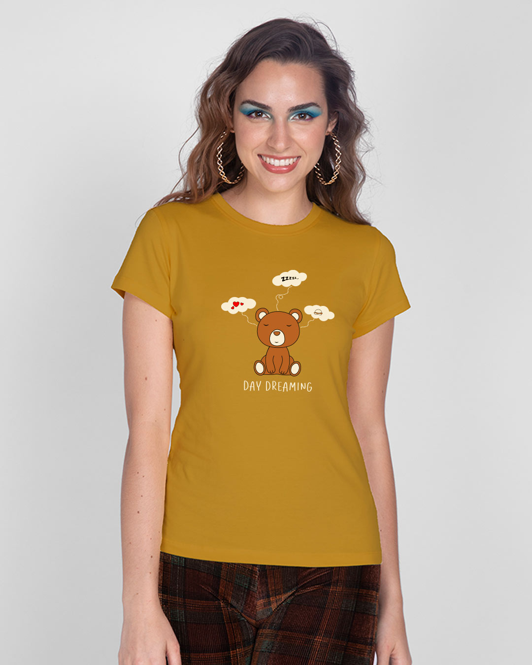 Shop Day Dreaming Bear Half Sleeve Printed T-Shirt Mustard Yellow -Back