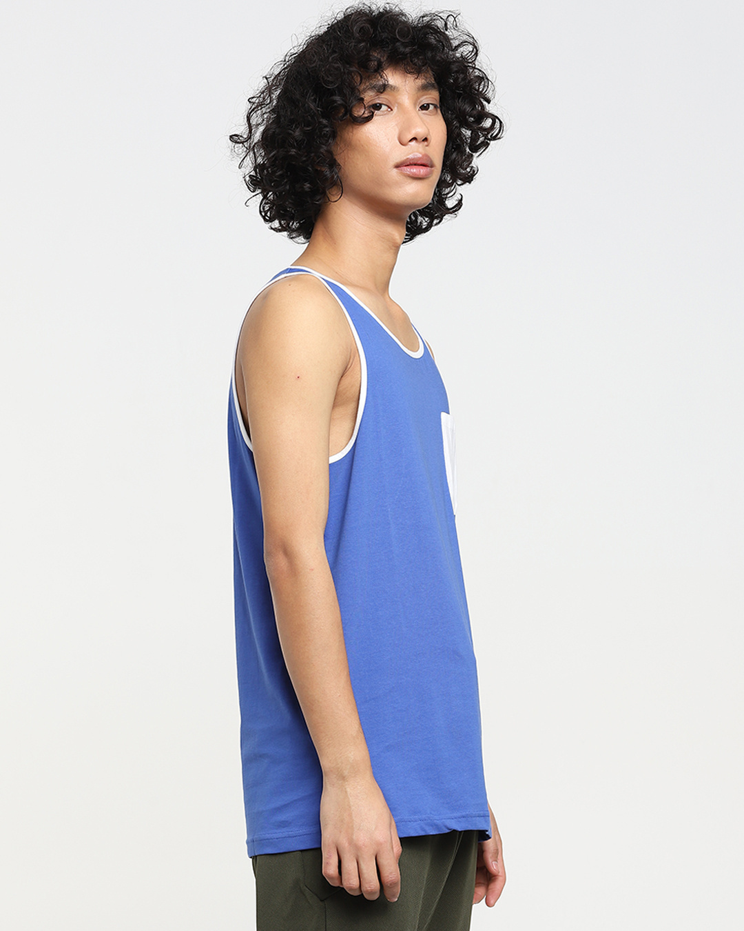 Shop Men's Dazzling Blue Contrast Binding Pocket Oversized Vest-Back