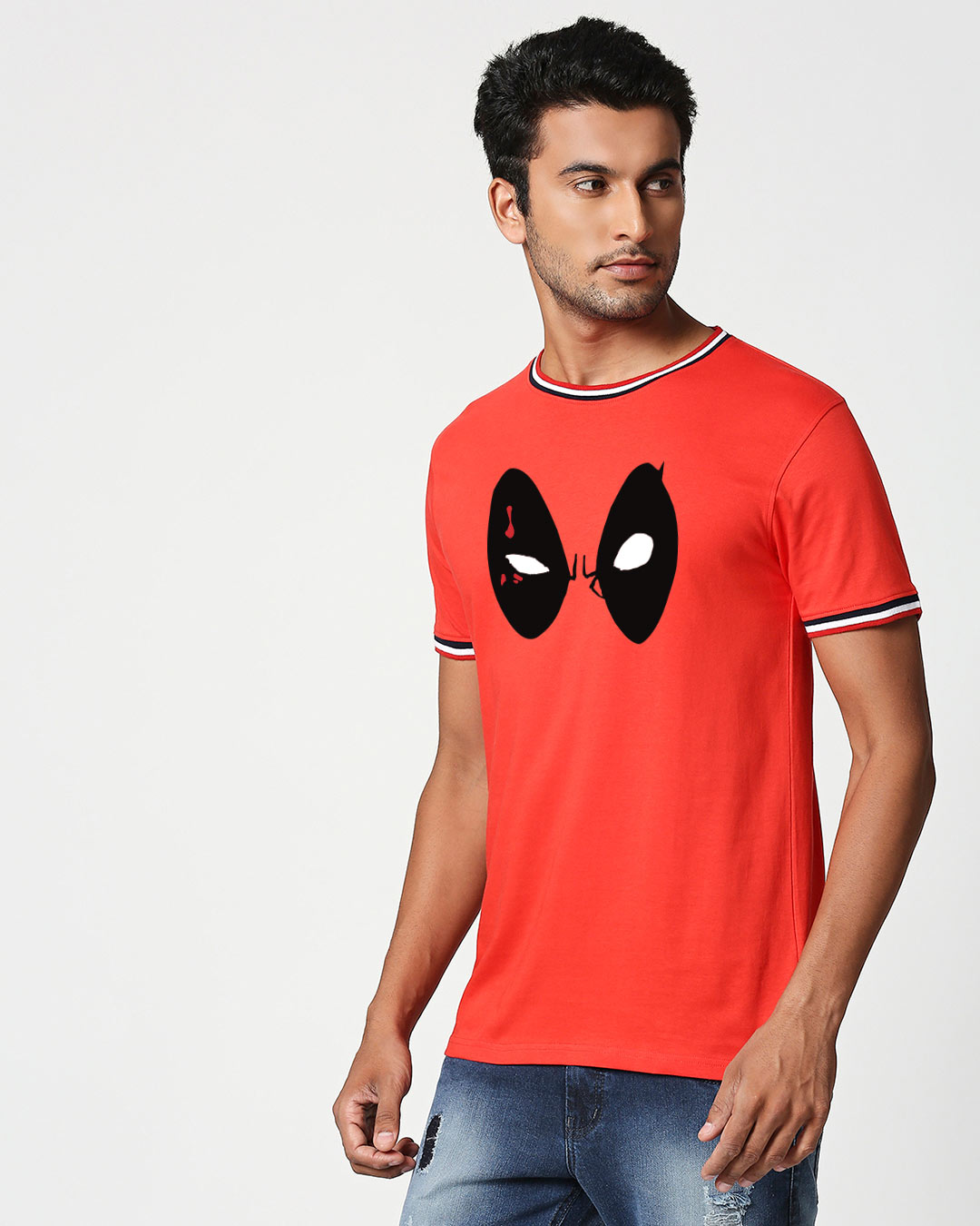 Shop Deadpool Eyes Crewneck Varsity Rib H/S T-Shirt ( DPL)-Multicolor-Back