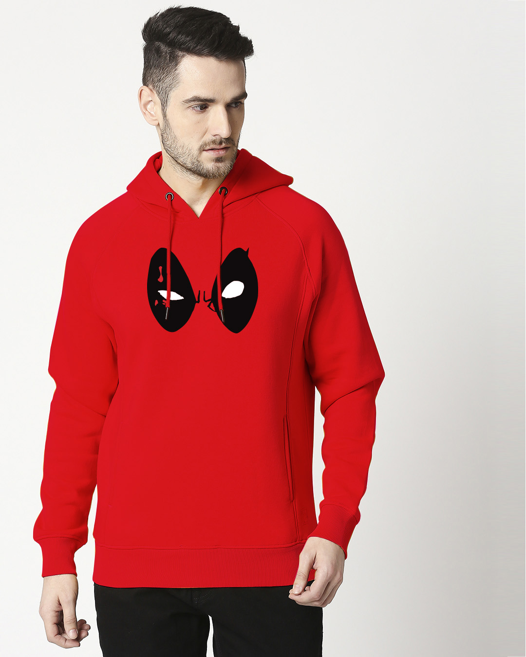 

Deadpool Eyes Stylised Panel Sweatshirt Hoodie Men' Printed Cut & Sew Sweatshirt Hoodie Bewakoof.com, Red