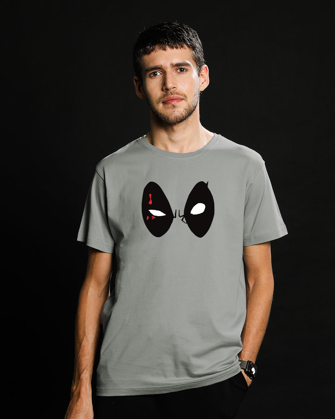 Shop Men's Grey Deadpool Eyes Graphic Printed T-shirt-Back