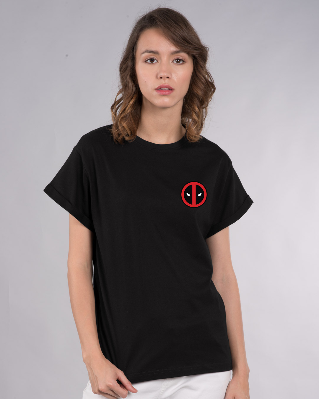 Shop Deadpool Face Printed Badge Boyfriend T-Shirt ( DPL )-Back
