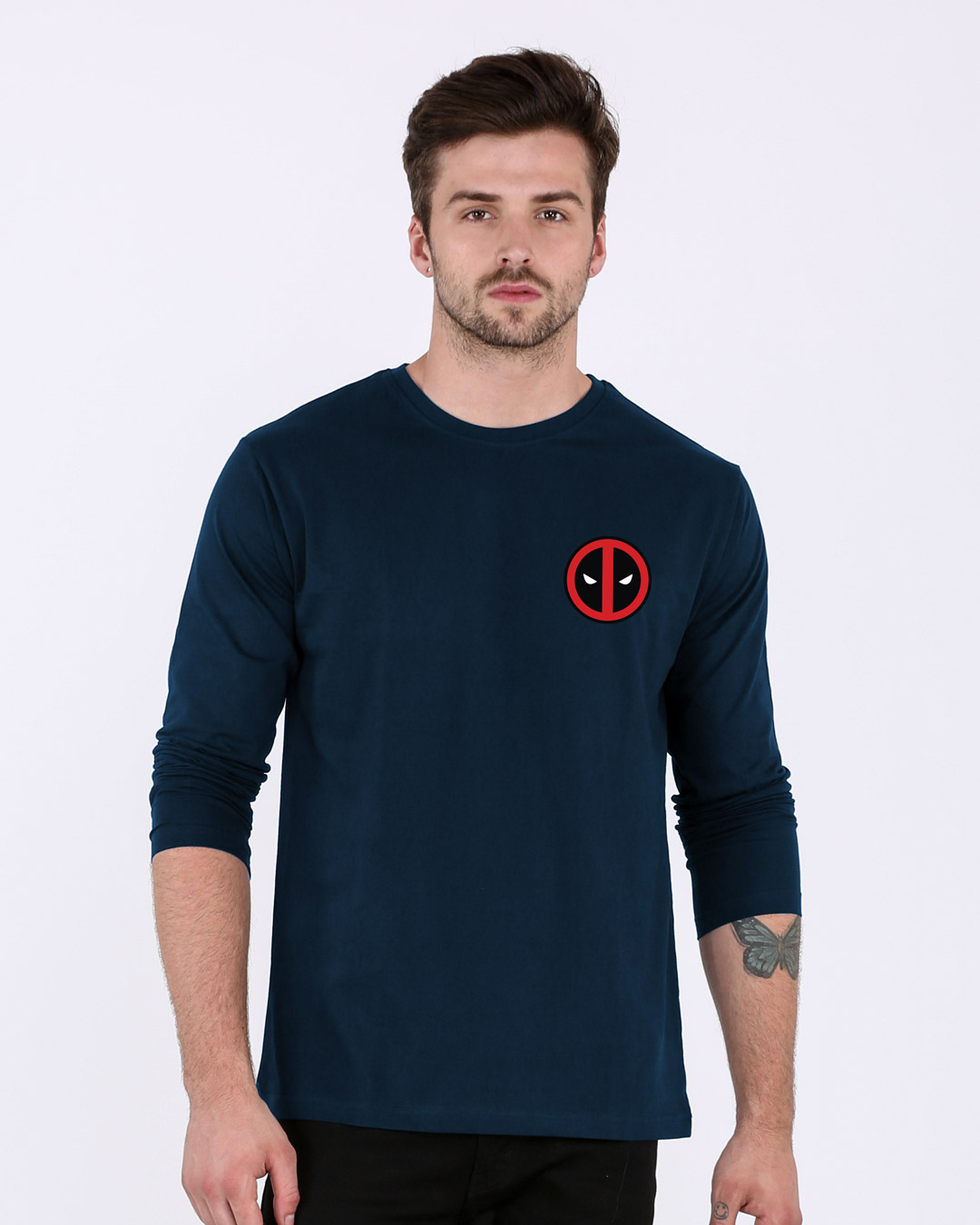 Shop Deadpool Face Printed Badge Full Sleeve T-Shirt ( DPL )-Back