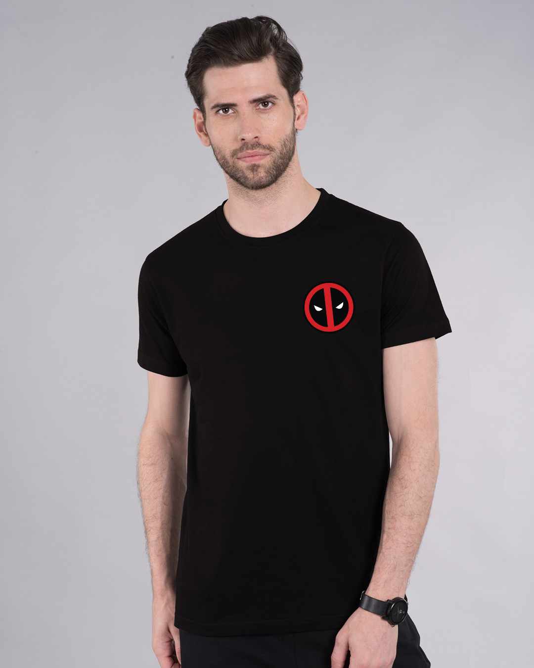 Shop Deadpool Face Printed Badge Half Sleeve T-Shirt ( DPL )-Back