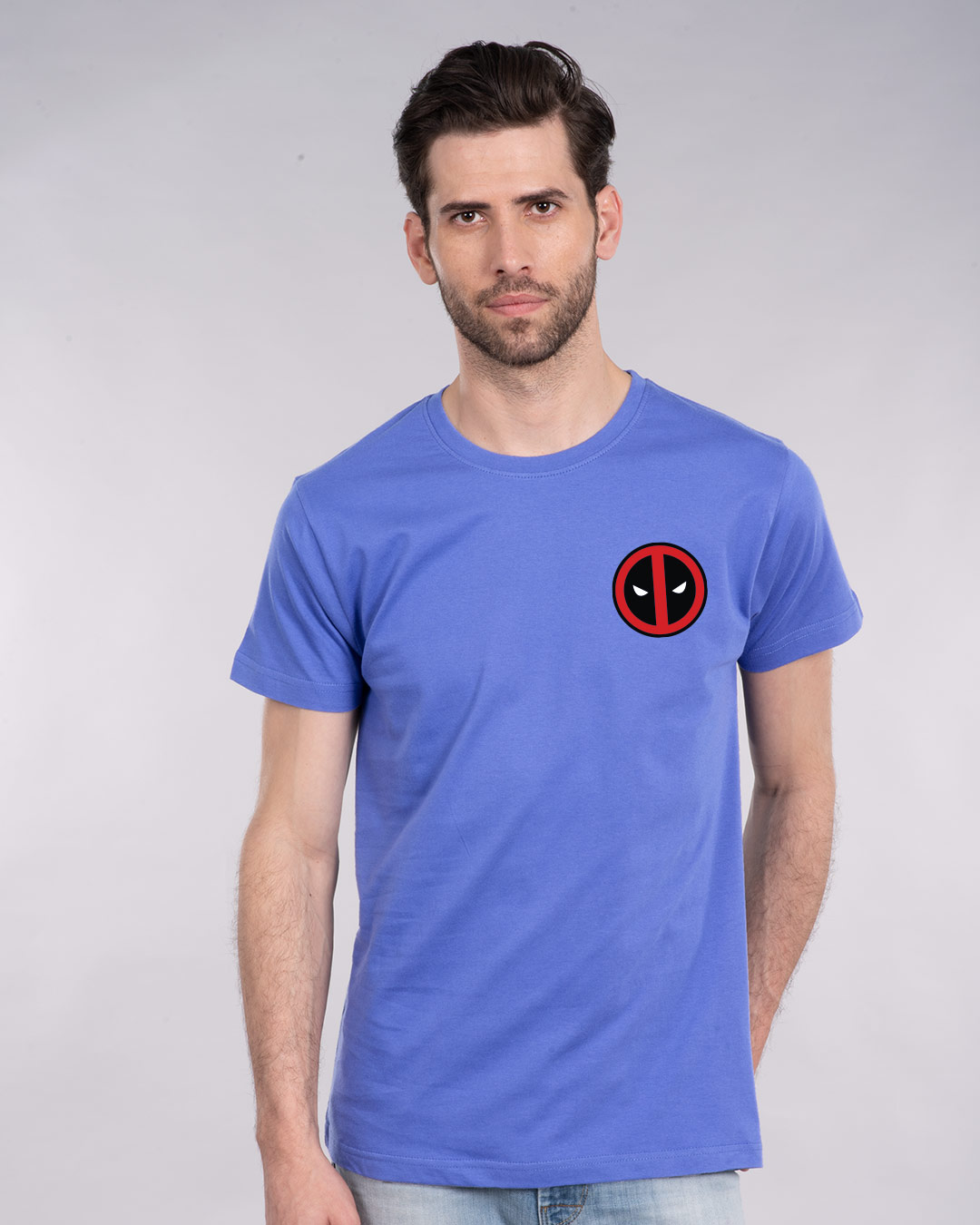 Shop Deadpool Face Printed Badge Half Sleeve T-Shirt ( DPL )-Back